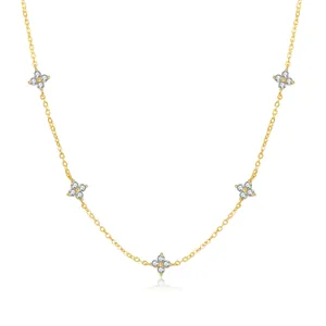 18K Gold Plated Stainless Steel Four Leaf Clover Necklace For Women Zirconia Inlaid Delicate Fashion Jewelry Pendant Necklace