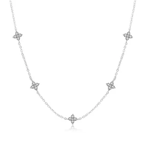 Elegant minimalist silver titanium steel clover necklace featuring cubic zirconia