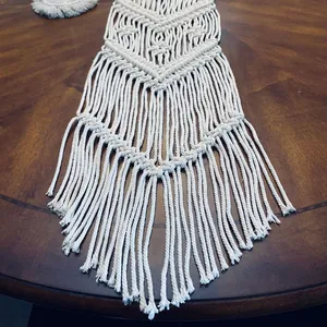 Handmade macrame table runner with long fringe for bohemian wedding party decor