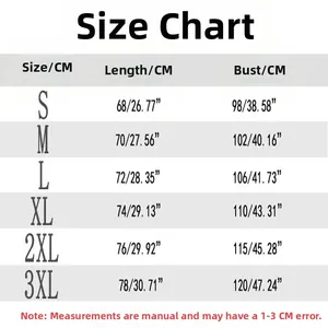Detailed size chart for men's casual round neck T-shirt with CM and Inch measurements