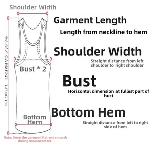 Technical measurement guide showing bust and length for men's sleeveless tank top