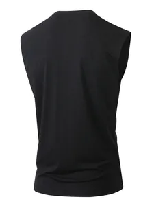Detailed back view of a men's summer casual black sleeveless round-neck tank top