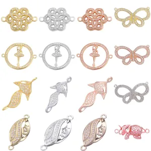Assorted copper zircon jewelry connectors in gold silver and rose gold finishes for bracelets