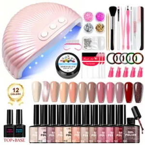 Kit completo per extension unghie gel con lampada UV e 12 colori per manicure fai-da-te.