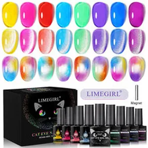 Dettaglio del set smalto cat eye LIMEGIRL con vari effetti di colore e magnete