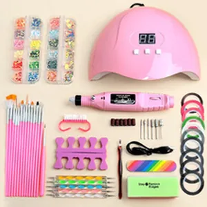 Kit completo ricostruzione unghie con lampada UV rosa, fresa e strumenti professionali