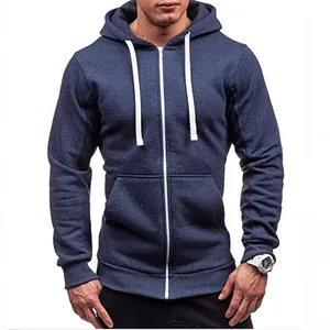 Men's casual solid color zip-up hooded sweatshirt athletic jacket for spring and autumn