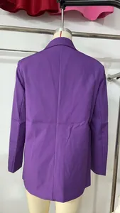 Detailed back view of a vibrant purple casual loose blazer jacket showing seams and texture