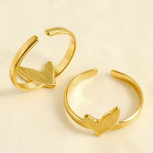 Stainless Steel Fishtail Open Ring For Women Men Mermaid Tail Adjustable Gold Silver Plated Minimalist Fashion Jewelry Finger Ring Gift