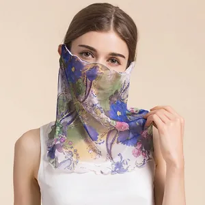 100% Mulberry Silk Sun Protection Face Mask Neck Gaiter Breathable Floral Print Scarf For Women Outdoor Cycling Hiking