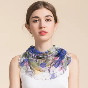 Floral print 100% mulberry silk mesh neck gaiter for women's summer sun protection