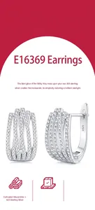 Close-up detail of multi-layer moissanite hoop earrings in polished S925 sterling silver