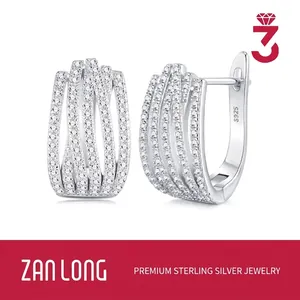 Luxury S925 Sterling Silver Moissanite Hoop Earrings For Women Minimalist Multi Row Pave Moissanite U Shaped Jewelry Gift With GRA Certificate