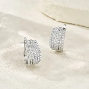 Elegant multi-layer S925 sterling silver hoop earrings with sparkling moissanite stones