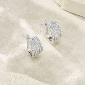 Elegant multi-layer S925 sterling silver hoop earrings with sparkling moissanite stones.