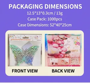 Packaging size details for 3D iridescent hollow butterfly wall stickers