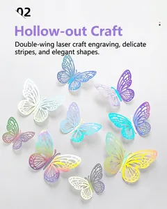 Close-up of 3D holographic cutout butterfly wall stickers with laser engraving