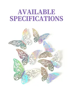 Detailed view of 3D holographic hollow butterfly wall stickers showing iridescent colors and sizes