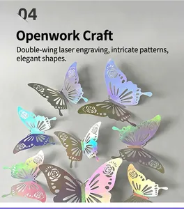 Detailed view of 3D holographic hollow butterfly wall stickers with laser cut patterns