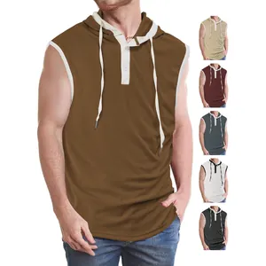 Polo Sans Manches À Capuche Homme Maille Polyester Respirante Fitness Musculation Séchage Rapide Slim Fit Débardeur Sport