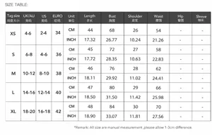 Detailed size chart for women's Y2K yoga slim fit solid color tank top vest guide