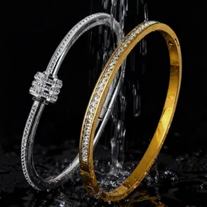 Luxury stainless steel bangles with sparkling crystals and water splash effect