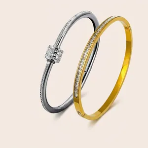 Elegant gold and silver stainless steel bangles with sparkling starry sky crystal inlay