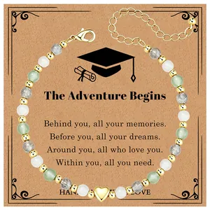 Graduation gift beaded bracelet with gold heart charm and inspirational quote card