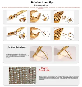 Close-up details of 18K gold plated stainless steel earrings and natural pearl texture