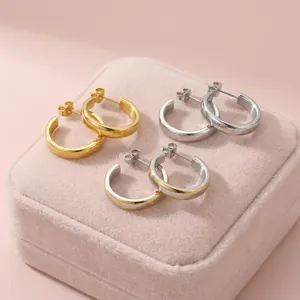 C-Shaped Hoop Earrings Polished Minimalist Geometric Stainless Steel Titanium Steel Jewelry For Women