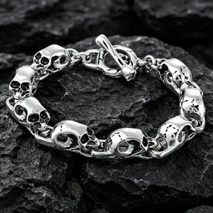 Men's Gothic Skull Head Stainless Steel Link Chain Bracelet Punk Rock Biker Style Masculine Jewelry Accessory Gift