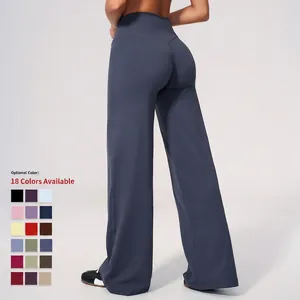 High-waisted wide-leg athletic yoga pants for women available in various solid colors