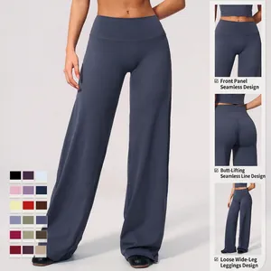 Women's high waist brushed wide leg yoga pants for running and fitness sports.
