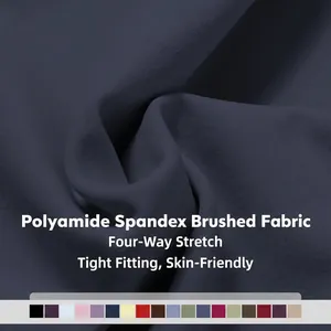 Premium navy blue brushed nylon spandex fabric with four-way stretch for athletic wide-leg pants.