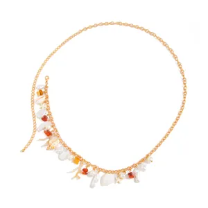 Boho-Körperkette in Gold mit Seestern Muschelanhängern und Perlen für den Strand