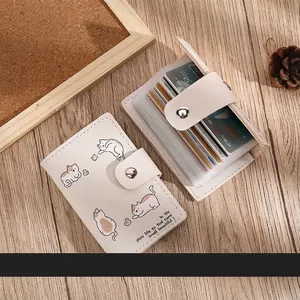 Cute Cartoon Print PU Leather Card Holder Large Capacity Accordion Card Case With Snap Button Minimalist