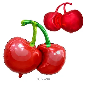 Large cherry-shaped red foil balloon for birthday party decorations, size 83x72cm.