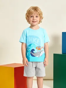 Completo Estivo da Bambino in Cotone a Maniche Corte T-Shirt e Pantaloncini Casual Stampa Balena Granchio