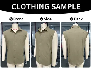 Detailed multi-angle views of a men's khaki sleeveless linen shirt featuring a front pocket