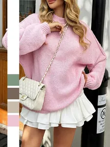 Women Turtleneck Knit Pullover Sweater Loose Fit Drop Shoulder Casual Long Sleeve Solid Color Soft Chic Top