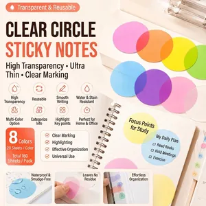 Ronde Transparante Plaknotities PET Waterdicht Lichtdoorlatend Index-Tabs Beschrijfbare Kleur Pagina Markers Voor Kantoor School