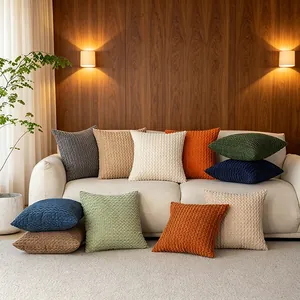 Cozy textured bubble grain decorative pillowcases in various solid colors on a sofa