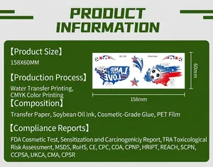 Detailed product info for football themed temporary face tattoo stickers for fans.