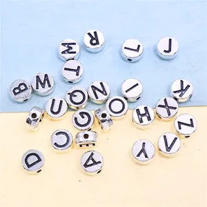 Detailed close-up of silver-colored alloy alphabet beads for DIY personalized jewelry making