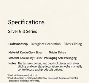 Detailed specifications and material description for silver-plated ceramic tea cup