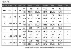 Tableau des tailles détaillé pour cardigan chemisier Y2K à manches courtes femme.