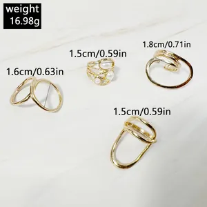 Detailed view showing sizes for 4-piece minimalist gold irregular open ring set