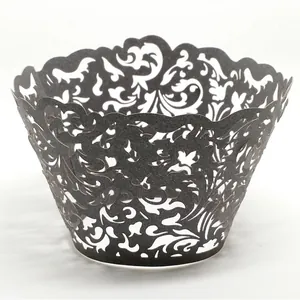 Laser Cut Hollow Flower Vine Cupcake Wrappers Pearlescent Paper Decorative Liners For Wedding Birthday Party Banquet Cake Decor