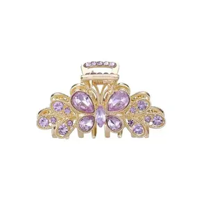 Elegant Alloy Flower Rhinestone Hair Claw Clip Gold Metal Butterfly Hair Clip For Women Sparkling Daily Hair Accessories