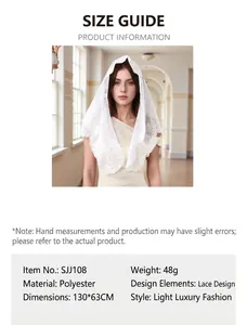 White embroidered floral lace bridal veil mantilla with product specifications